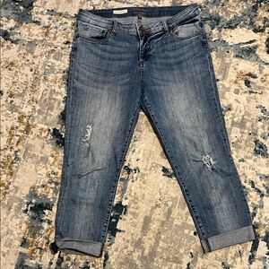 Kut from the Kloth Medium Blue Distressed Straight Cropped Jeans size 12